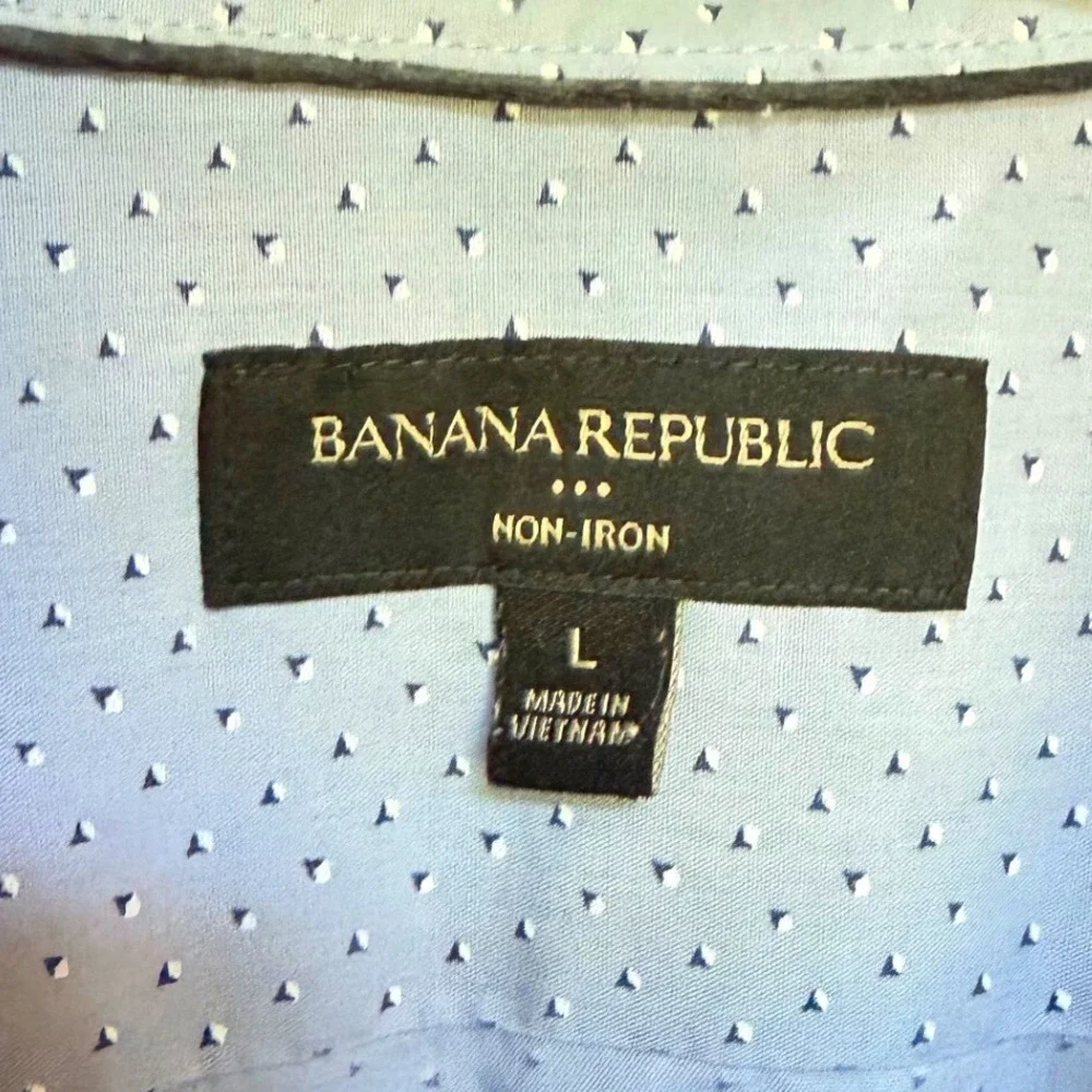 Banana Republic Mens Non-Iron Button Down Shirt Blue Geometric‎ Print Size L